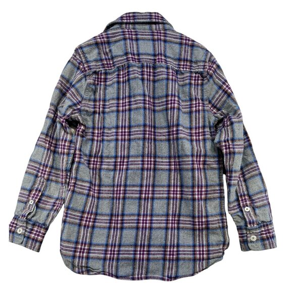 Boden Kids Plaid Flannel Button-Up Shirt 7-8Y Multicolor Gray Purple - Picture 8 of 10